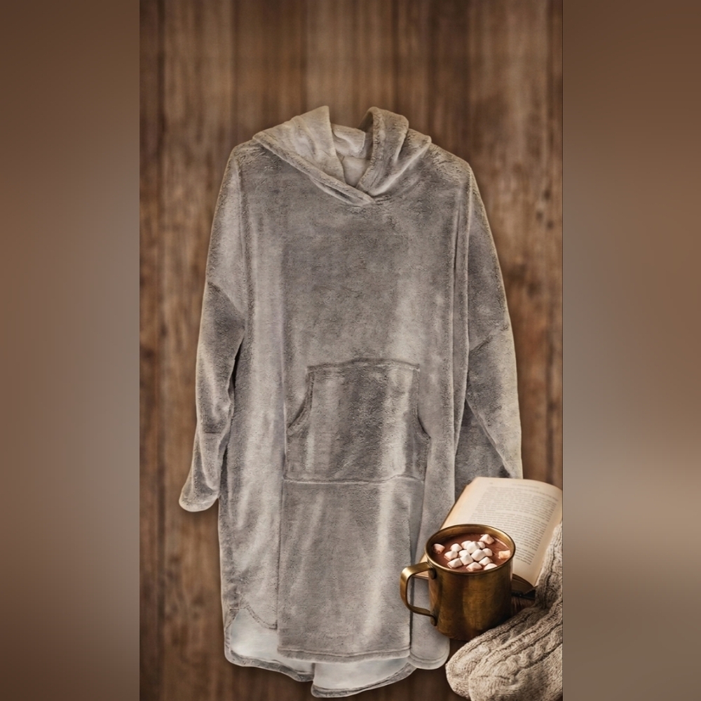 Denver Hayes Size XXL Grey Velour Plush Hooded Night Shirt Sleepwear Cozy PJ